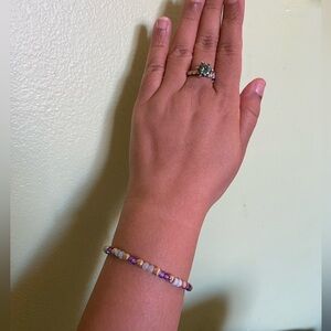 Elegant Purple, Blue Quartz Stone and Gold Beaded Bracelet